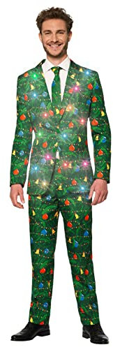 Suitmeister Weihnachtsanzug für Herren - Weihnachtsbeleuchtung Festliches Outfit - Tailliert Party Kostüme - Grün
