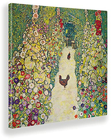 Giallobus - Gemälde - Gustav Klimt - Gartenweg mit Hühnern - Leinwand - 50x50 - Bereit zum Aufhängen - Moderne Gemälde für zu Hause