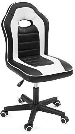 KAYELLES Chaise Bureau Gamer Enfant, Confortable siège Simili Cuir rembourré Bicolore sans accoudoirs, Hauteur réglable, pivotant 360°, roulettes Souples BAM (Noir et Blanc)