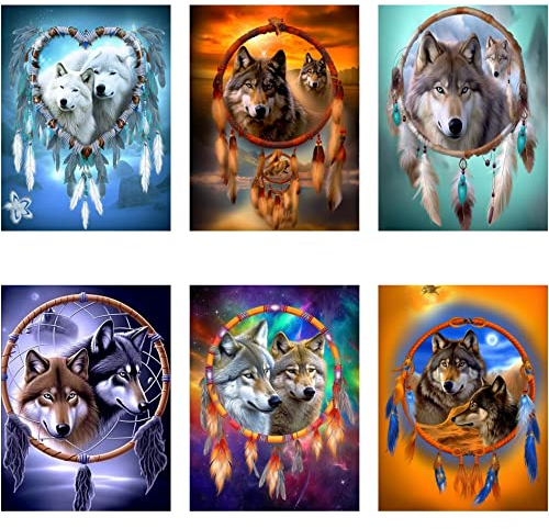 VAIIEYO DIY 5D Diamond Painting Wolf, Diamant Painting Bilder Malerei Kits Tier, Malen Nach Zahlen Diamant Home Wand Decor Gemälde Kreuzstich Diamond Dekoration 30x40 cm(6 Pack)