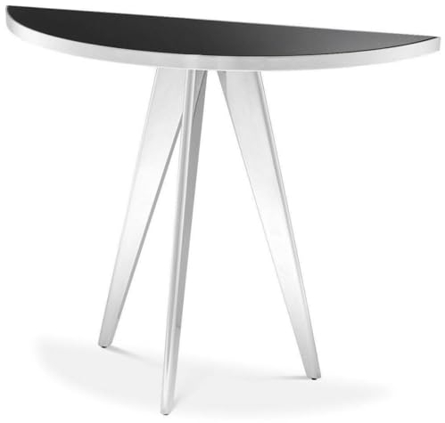 Casa Padrino Luxus Beistelltisch Silber/Schwarz 100 x 35 x H. 81 cm - Edelstahl Tisch mit Glasplatte - Luxus Wohnzimmer Möbel
