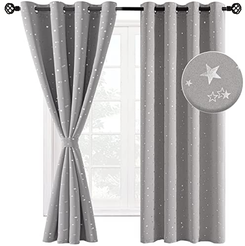 NAPEARL Vorhang Kinderzimmer Junge, Schöne Stern Kinderzimmer Gardinen mit Ösen, 2 Stücke Hellgrau Thermovorhang für Babyzimmer, 2X H 183 X B 132cm