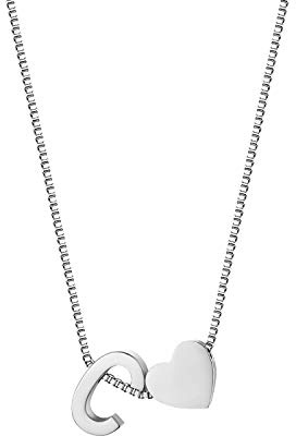 JewelryWe Schmuck Damen Halskette Buchstaben Herz Initial Alphabet A-Z Edelstahl Anhänger mit Kette für Frauen Mädchen Silber/Gold