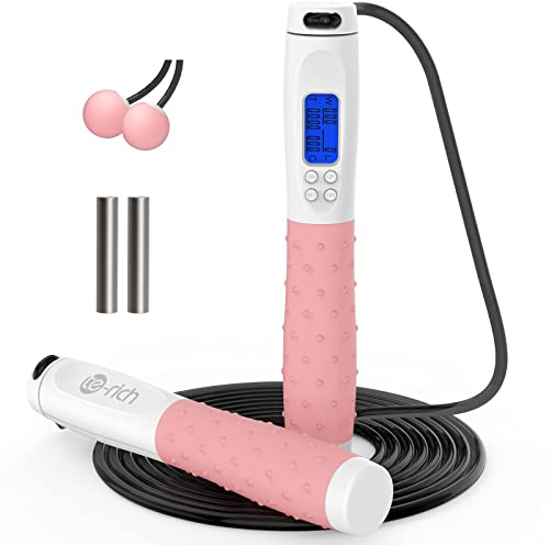 Te-Rich Springseil mit Zähler, beschwertes Springseil für Fitness, schwere Griffe, verstellbare Länge, Springseil ohne Seil für Männer, Frauen, Kinder, Fitness, Training