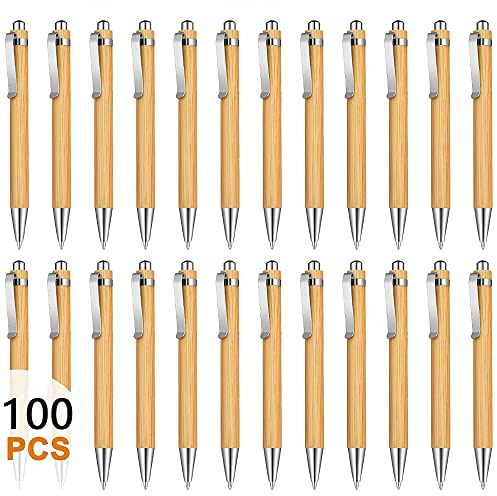 Tiamu 100PCS Holzkugelschreiber Set, Kugelschreiber Hochwertig, Personalisierte Kugelschreiber mit Gravur, Schwarz Tinte, Glücksstift Kugelschreiber Geschenke für Schreiben, Büro & Schul Bedarf