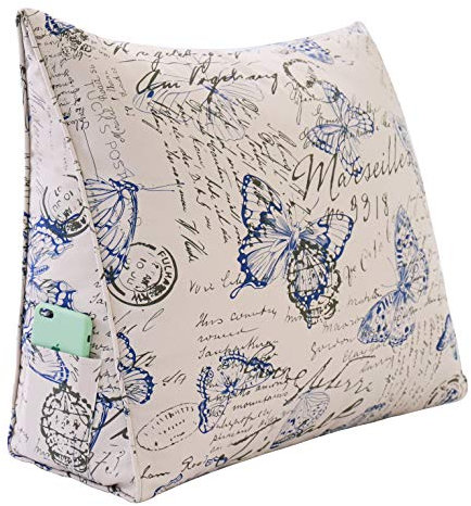 VERCART Dreieckig Sofakissen mit Füllung und Bezug, 100% Baumwolle Deko Kissen zum Bett Rückenkissen Kopfende Lesekissen Rückenlehne, Gedruckt Keilkissen Kopfteil Gepolstert 60cm Schmetterling Blau