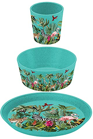 KIDS SET JUNGLE Kleiner Teller + Schale + Becher organic turquoise