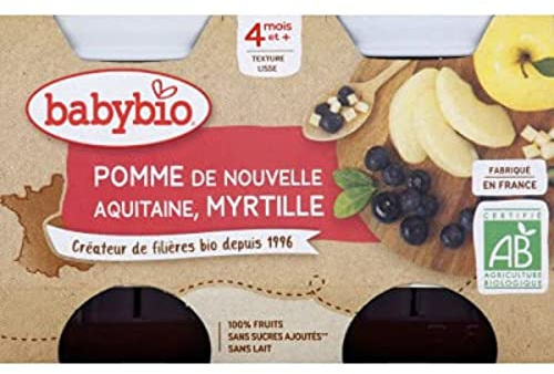 BABYBIO Pot Bébé Pomme et Myrtille 4M Bio - Les 2 pots de 130g