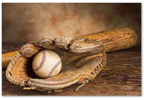 Postereck - 0505 - Baseball, Handschuh Ball Schläger MLB USA Amerika - Wandposter Fotoposter Bilder Wandbild Wandbilder - Leinwand - 40,0 cm x 30,0 cm