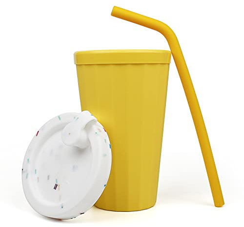 Taza de 16 onzas con tapa y popote, vasos reutilizables, vasos esmerilados para beber, taza de agua de grado alimenticio, irrompible, duradera, sin BPA, apto para lavavajillas y microondas (Gamboge)