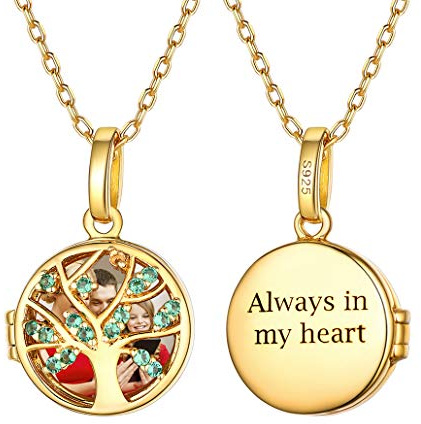 Silvora Collier Argent Personnalisé Photo Arbre de Vie Personnalisable Pendentif Femme Plaque Or Chaine Doree Cadeau Maman Bijoux Fetes des Meres Meilleur Amies