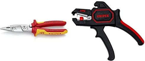 KNIPEX Elektro-Installationszange 1000V-isoliert (200 mm) 13 86 200 & 12 62 180 Automatische Abisolierzange 180 mm, Schwarz
