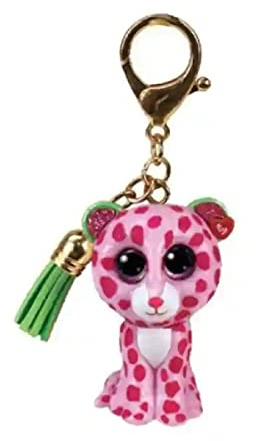 Ty - Mini Boos Clips - Leopard - Glamour - Rosa und Grün - Mit grüner Quaste - Der modische Schlüsselanhänger inspiriert von den berühmten Plüschtieren mit funkelnden großen Augen - 10 Cm - 25053
