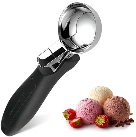 OTVAFAVA Eisportionierer, große Keksschaufel mit ergonomischem Soft-Grip-Griff, robuste multifunktionale Backschaufel für Eisbecher, Cupcake, Teig, Proteinkugeln und Fleischbällchen, Schwarz, 2 Stück