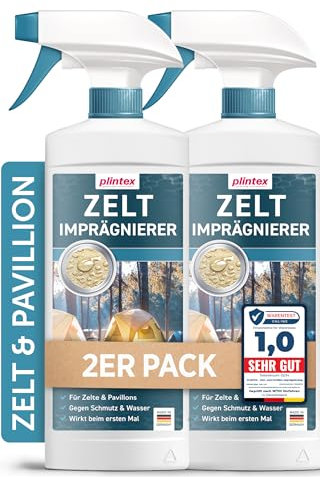 PLINTEX® Zelt & Pavillon Imprägnierung 2x580ml - Imprägnierspray für Zelte, Markisen, Sonnenschirm oder Pavillons - effektiver Flächen- & Nahtdichter für Zelte - dermatologisch getestet & atmungsaktiv