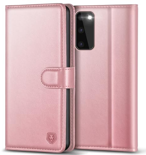 Kuafcase for Samsung S20 Case, Wallet Leather Flip Case with 4 Card Slots Magnetic Closure Kickstand Shockproof Protective Phone Case for Samsung Galaxy S20 - Rose Gold
