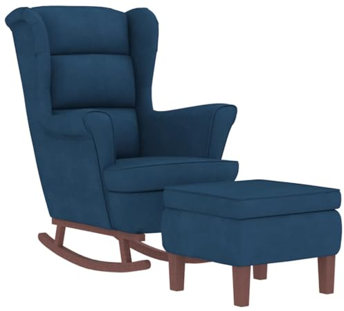 vidaXL Schaukelsessel und Hocker mit Holzbeinen Blau Samt, Sessel mit Hocker, Relaxsessel, Relaxstuhl, Schaukelsessel, Relaxsessel mit Hocker, Stuhl