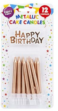 Stunning Rose Gold Metallic Cake Candles with Holders & Topper - 75mm (Pack of 12) - Elegant Design - Ideal for Celebrations & Memorable Moments