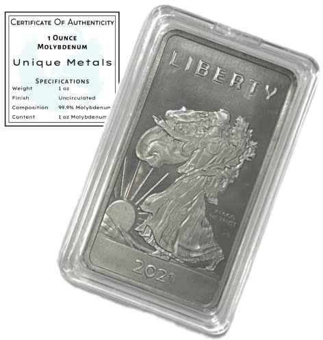 Molybdän-Riegel mit COA – 28,3 g One Troy Ounce .999 Pure Bullion Bar mit Walking Liberty Design und Echtheitszertifikat