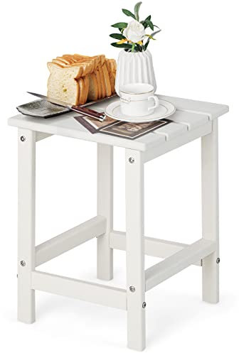 COSTWAY Table d’Appoint Extérieure en HDPE Résistante aux Intempéries Charge 100KG, Table Basse de Jardin Carrée Design Adirondack, pour Patio Terrasse Cour 36 x 36 x 47 cm, Blanc