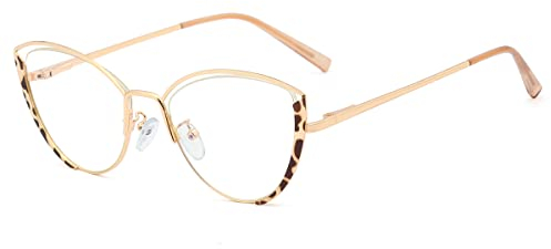 kachawoo Anti Blaulicht Brillen Frauen Optische Halbrahmen Computer Brillen Weibliche Katzenaugen Gläser Metall (leopard gold frame)