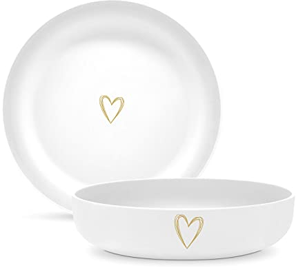 ReWu Bol en porcelaine Motif cœur Blanc/doré 2,5 l