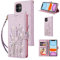 UEEBAI Wallet Case for iPhone 11, PU Leather Phone Case Kickstand RFID Blocking Flip Case with Card Slots Wrist Strap Relief Engraved Pattern Magnetic Closure Folio Case - Pansy