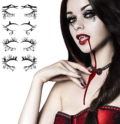 Rianpesn Halloween Gesicht Aufkleber Lidschatten, Lidschatten-Liner mit 4 Mustern für Halloween-Themenpartys, Pretend Partyzubehör Cosplay Make-up Kostü Maskerade Zubehör
