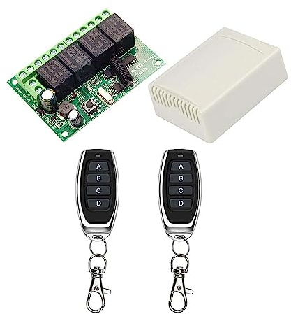 QIACHIP Interruttore di controllo remoto wireless DC 12V 24V 4CH 10A Ricevitore relè a radiocomando a 4 canali 433Mhz con 2 trasmettitori RF, per luci, porta del garage, motore