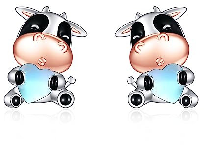 Mondstein Ohrringe für Damen Mädchen 925 Sterling Silber Koala/Katze/Eule/Kuh/Fledermaus/Schwein Ohrstecker Tier Geschenk Mondstein Schmuck