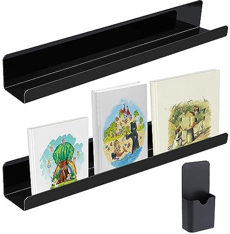 Nexoria Magnetisches Bücherregal für Whiteboard, 2 magnetische schwebende Bücherregale, Acryl, magnetischer Buchhalter mit einem Stift-Behälter, magnetisches Buch-Display-Regal, schwebendes