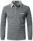 AIOIDI Men's Long Sleeve Polo Shirts Contrasting Colors Work Cotton Breathability Golf Tennis T-Shirt Grey L