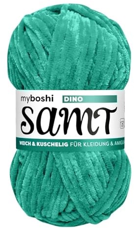 myboshi Samt Wolle zum Häkeln und Stricken, weiche Chenille Wolle im XXL-Knäuel, perfekt für Amigurumi und Kissen, 100% flauschige Polyester, 100g, Ll 100m Türkis (Dino), 1 Knäuel