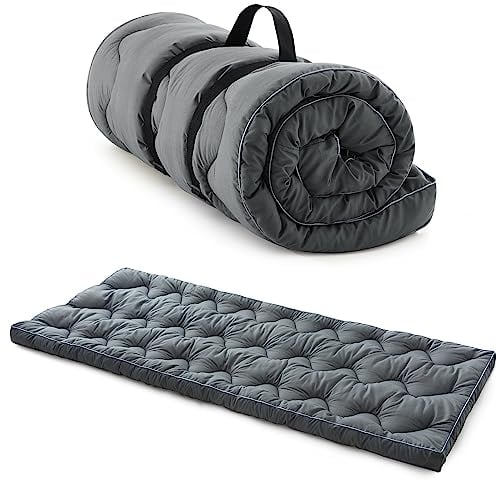 Jamdok Camping Matratze (190 x 75 cm),Cotton Mat für Camp Bett, Gesteppte Liegematten für Camping, Schlafmatte, Roll-up und Faltbare Cotton Sleeping Matte, Tragbar, Grau