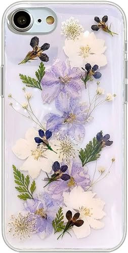DrewCloth for iPhone 6S/7/8/SE 2nd/SE 3rd Case Pressed Flowers Design,Clear Silicone Press Dried Real Flowers Phone Case Floral Phone Cases Cute i Phone for Girly Girls/Women,Cover Funda para Mujer