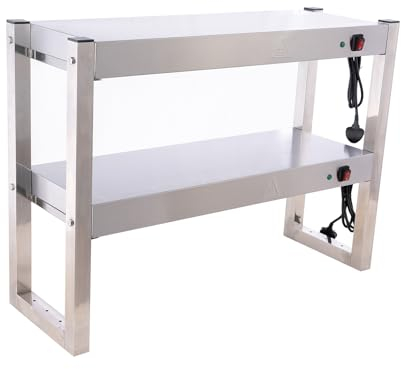 Commercial Food Warmer Gantry Light, Buffet Food Rack with Heating Lamp Stainless Steel Double Layers Shelf for Fried Chicken French Fry Warming Station with Independent Switch, 4x300W Bulbs