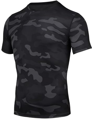AMZSPORT Herren Kompressionsshirt Kurzarm Sportshirt Schnelltrocknend Laufshirt Funktionsshirt, Tarnmuster-L