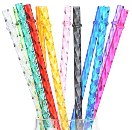 VITEVER 12er-Pack Spiralmuster-wiederverwendbarer durchsichtige Kunststoff-Strohhalme, 27,9 cm lange harte Tumbler-Trinkhalme mit Reinigungsbürste