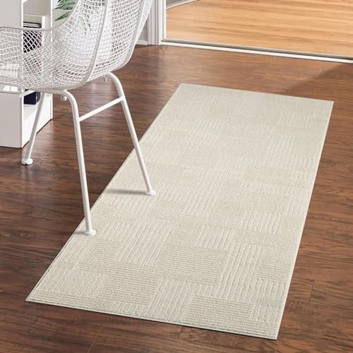 carpet city Teppich Kurzflor Flur - Beige - 80x300 cm Läufer - Geometrisch, Gestreift - 3D-Effekt - Moderne Teppiche Flachflor Schlafzimmer, Korridor, Diele
