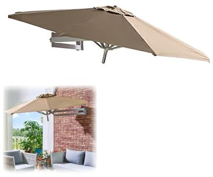 NRNQMTFZ Ombrellone da Giardino Ombrelloni Ombrellone da Parete per Montaggio a Parete con Palo in Alluminio, Ombrellone da Giardino Inclinabile per Balcone da Giardino Esterno(2.5m/8.2ft,Khaki)