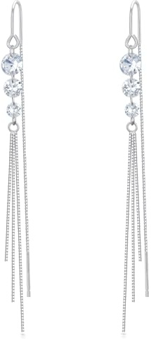 Gewinde Ohrringe 925 Sterling Silber Kristall Quaste Kette Lange Charm Dangle Drop Ohrringe Schmuck Geschenke für Ladies Damen