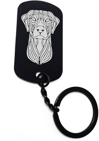 ENTROPIJA Rhodesian Ridgeback Hund gebeizte Kunst Lasergravierte Schlüsselanhänger Kunst Klassisch Schwarz Schlüsselanhänger Stahl Tag, Schwarz , One size