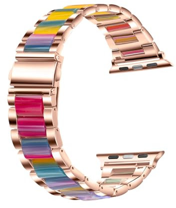 Fizdvsts Compatible with Apple Watch Strap Resin Metal Wristbands, Women's Band Fashion Chain Bracelet for iWatch Series 8 7 6 SE 5 4 3 2 1 Ultra, 38mm 40mm 41mm, Rainbow