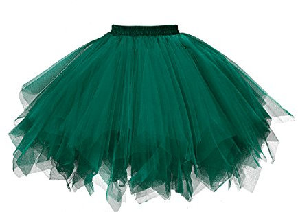 GOOBGS Damen 50er Ballettrock Multi-SchichtenVintage Ballet Blase Firt Tulle Petticoat Puffy Tutu Dunkelgrün XX-Large
