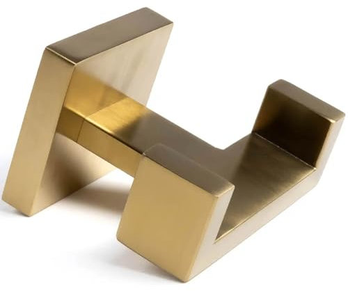 Pebble Grey™ Manhattan Double Towel Hook for Bathroom Towels, Robes, and Dressing Gowns, Wall Mounted with Screws, Industrial Style, Contemporary Design, Anti-Rust, Concealed Fixings (Brushed Brass)