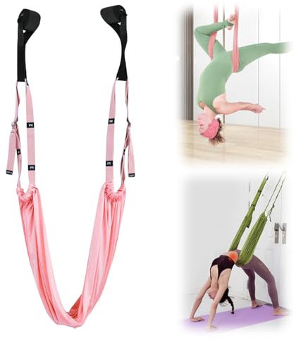 Aerial Yoga Seil gegen Rückenschmerzen, Yoga Hängematte,Yogagurt Pilates Zubehör, Yogagurt Beinstretcher Stretching Band Dehnungsband Yogatuch zum Aufhängen für Yoga Ballett Pilates (Rosa)