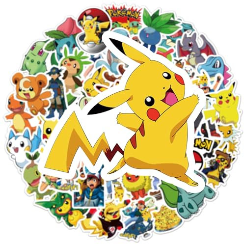 POPOYU 100 Stück Pokémon A Aufkleber Classic Wasserfeste Vinyl Sticker für Laptop, Telefon, Wasserflasche, Skateboard, Koffer, Gitarre, Pad, Scrapbook Aufkleber für Kinder Gastgeschenke Mitgebsel