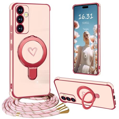 Yutwo Coque pour Samsung A55 5G avec Cordon, Coque pour Samsung A55 5G avec Collier Housse avec Coeur Motif Étui avec Support Coque pour Samsung Galaxy A55 5G Cordon, Noir