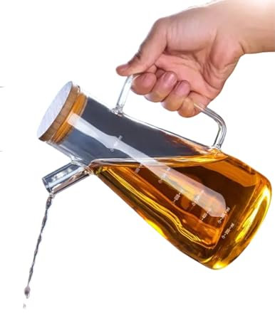 Dsacxixai Ölflasche. Ölspender aus Borosilikatglas mit ergonomischem Griff und Skala, mit Staubschutzdeckel und verstärktem Boden, 400 g (900ML)