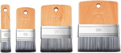Paddle Flächenpinselset - 4 Stück Professionell Synthetisches Malenpinsel | Ergonomischer Holzgriff, Gleichmäßigen Farbauftrag auf Großen Flächen, 25/50/80/100mm, Ideal für Ölfarben, Acryl | Holz Farbe